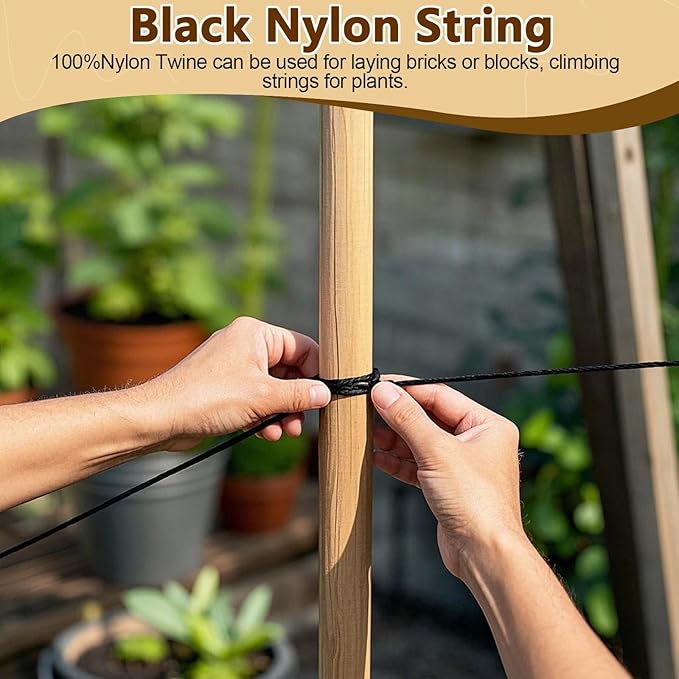 Black Nylon String,500ft 2mm UV-Resistant Nylon Cord Twine for Garden,Tomato,Climbing Plant,Tie Floristry,Fishing,Wrapping,Camping and Outdoor Survival,Netting Home Improvement