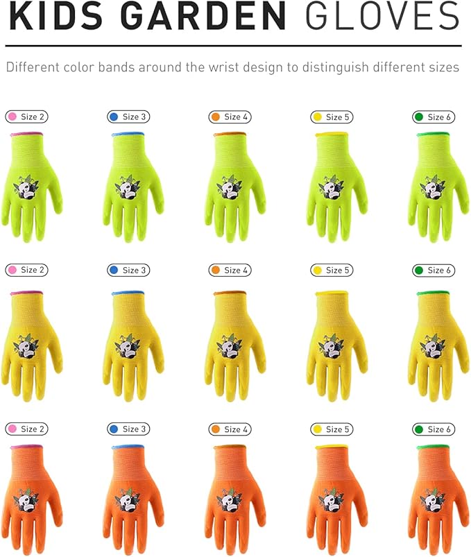HANDLANDY 2 Pairs Kids Gardening Gloves, Toddler Children Garden Yard Work Outdoor Playing Gloves, Rubber Coating, for Girls Boys Youth (Size XL, Orange)