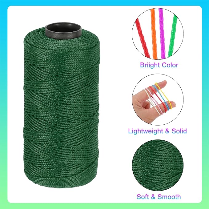 MECCANIXITY Nylon String 3 Strands Twisted Mason Line 1.5mm x 218 Yards Nylon Twine String for DIY Projects, Home Improvement, Gardening, Gift Wrapping, Christmas Party Supplies, Dark Green