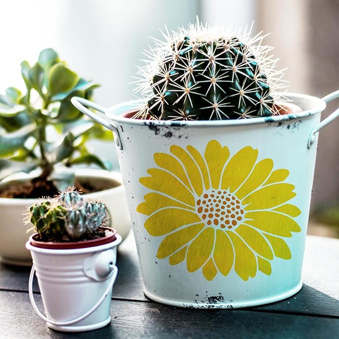15PCS Large Sunflower Stencils for Painting 12 x 12 Inch Flower Stencils with Brushes Reusable Floral Wall Stencil Sunflower Plastic Template for Wall Furniture Garden Fabrics