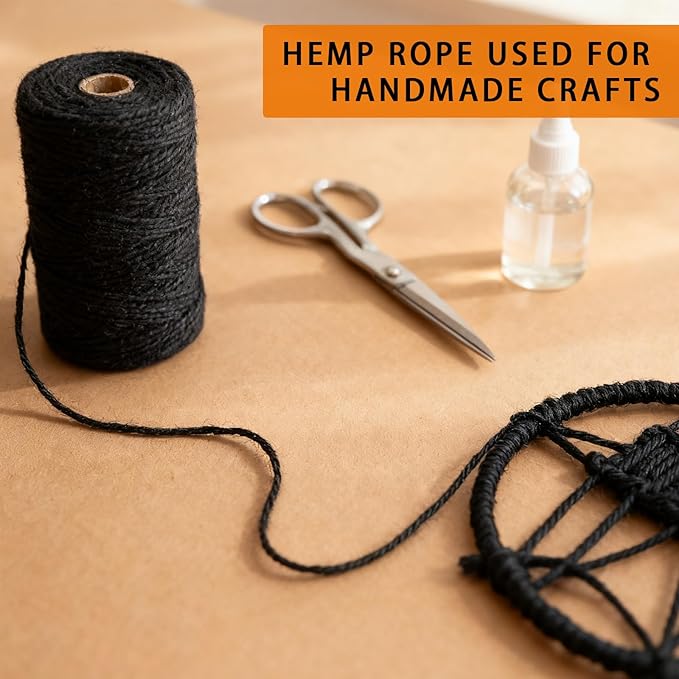 328 Feet 2mm Thick Black Natural Jute Twine, Garden Twine Heavy Duty Industrial Packing Materials String Wrapping, Arts, and Crafts, Halloween Wrapping, Gardening Applications