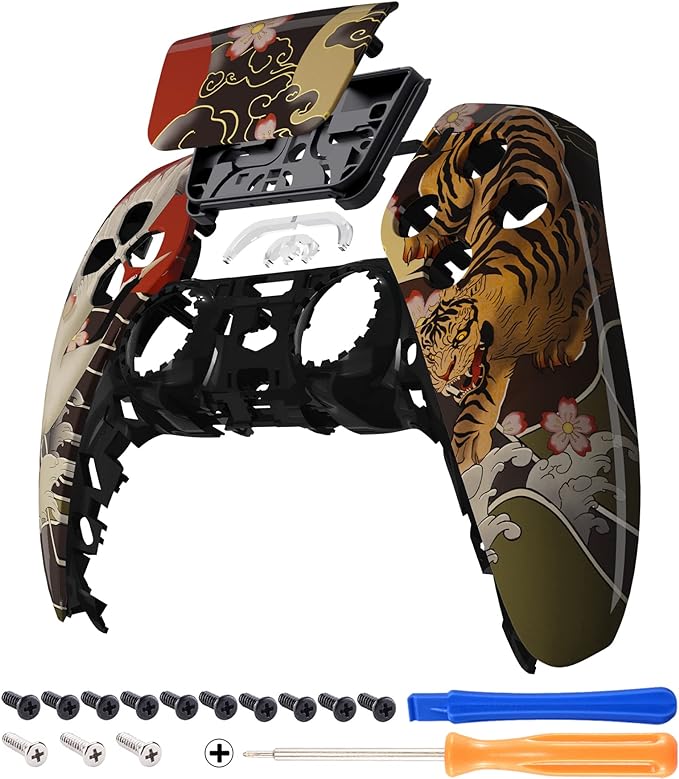 eXtremeRate Tiger & Crane Touchpad Front Top Shell Compatible with ps5 Controller BDM-010 020 030 040 050, DIY Replacement Shell Custom Touch Pad Cover Compatible with ps5 Controller