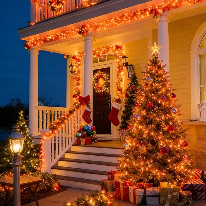 LAMPHOME Orange Thanksgiving Mini Lights, 2Pack 63.8Ft 150Count Autumn Fall String Lights,Connectable 120V Plug in for Outdoor Indoor Garden Party Halloween Christmas Xmas Tree Lights Yellow Decor