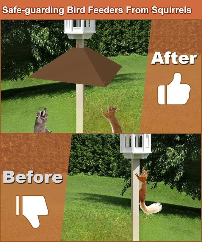 Metal Squirrel Baffle for 4x4 Post, Outside Wooden Pole Mount Squirrel Guards for Bird Feeders, 17 Inch Squirrels Deterrents Stopper to Deter Racoons, Brown, 2pcs