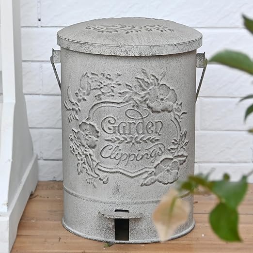 Z&Z ornamentorum Outdoor Small Trash Can with Lid Dog Poop Trash Can Outside for Kitchen Park Garden and Pedal Round Touchless Garbage with Flower and Bird Patterns Gray