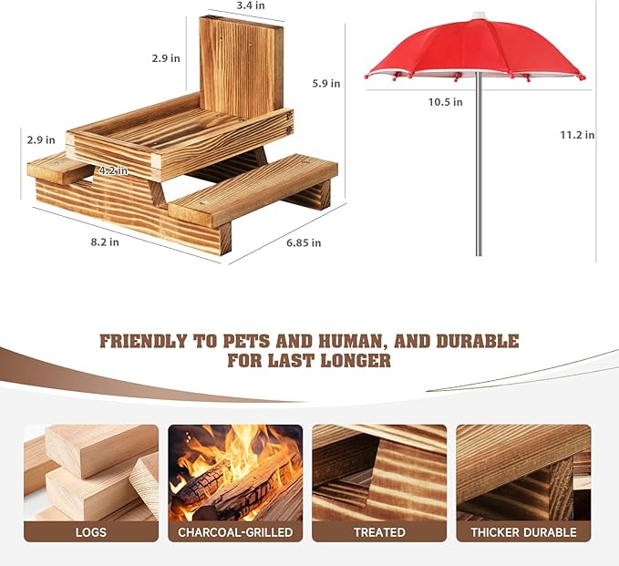 Gnodary Squirrel Feeder with Umbrella, Squirrel Feeders for Outside, Squirrel Picnic Table Feeder - Chipmunk Feeder Hold Corn, Corn Cob, Peanuts Style2 (Red)