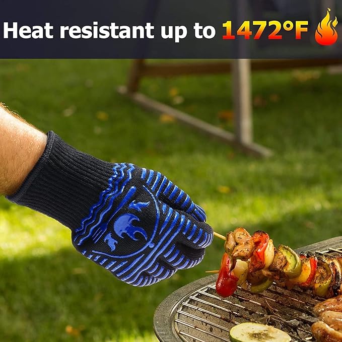 BBQ Gloves, 1472°F Extreme Heat Resistant Grill Gloves, Non-Slip Food Grade Silicone Oven Mitts Gloves for Kitchen, Cooking, Barbecue, Baking, Smoker (9inch)