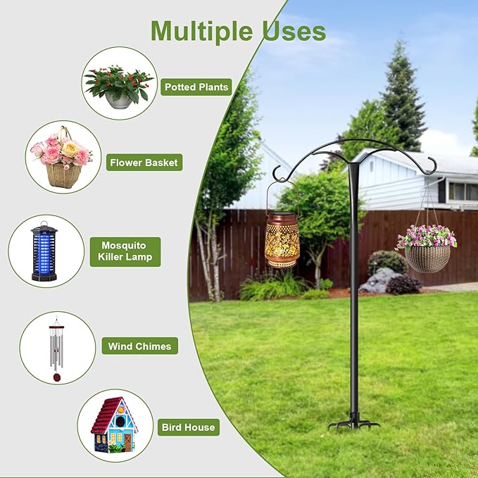 70 Inch Shepherds Hooks for Outdoor,Heavy Duty Shepherds Hooks for Outdoor with 5 Prong Base, Adjustable Stand Hanger for Garden Plant, Hummingbird Feeder, Lantern, Hanging Wedding Decor (2 Pack)