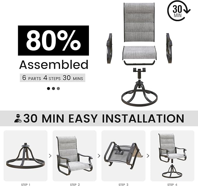 Patio Swivel Chairs Set of 2, Outdoor Dining Chairs with High Back, All-Weather Swivel Rocker Chair for Lawn, Porch or Garden