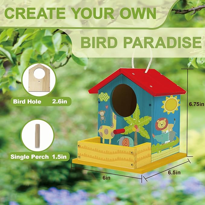 Bird House Kits for Kids Ages 4-8, Wooden DIY Birdhouse Kit, Outdoor Woodworking Crafts Freestyle Painting, Bird Houses for Outside with Paints & Brushes, Boy Girl Gift Christmas (2Pcs)