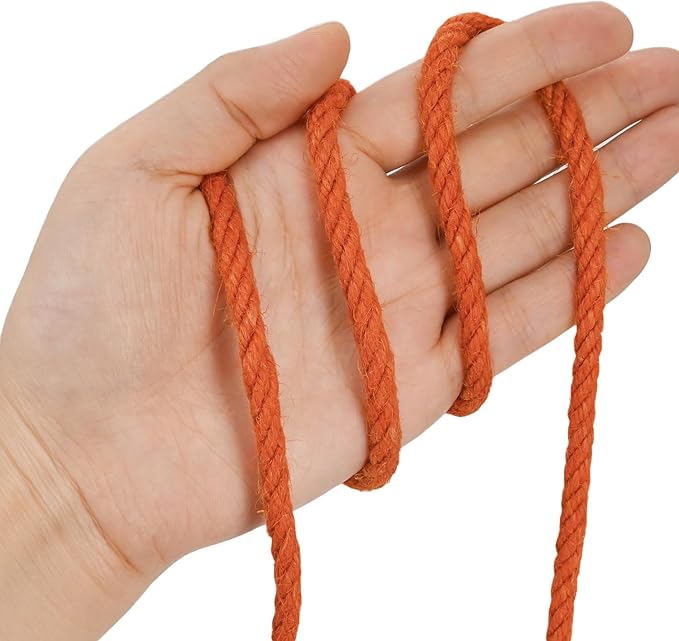 Natural Jute Twine Rope, Orange, 6mm Thick, 100 Feet Length, Twisted Macrame Cord for Crafting and Packaging