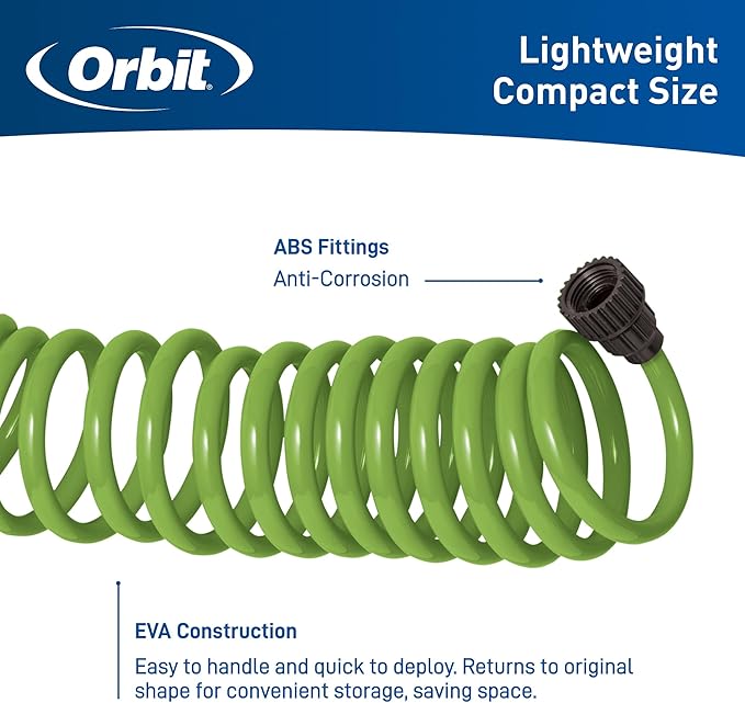 Orbit 26380 Coil Garden Hose, 25 Feet, with 8-Pattern Hose Nozzle (Green) (Pack of 3)
