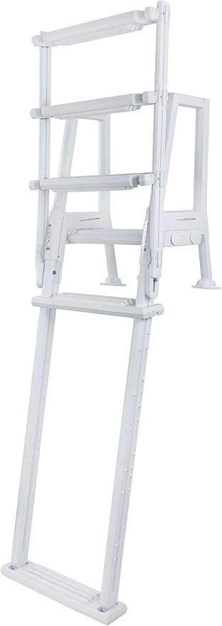 Aqua Select Anti-Slip in-Pool Steps with Outside Flip-Up Ladder | White | for Above Ground Swimming Pools | Can Mount to Decks 48" to 54" H | Safety Stairs Capacity Up to 350 lbs