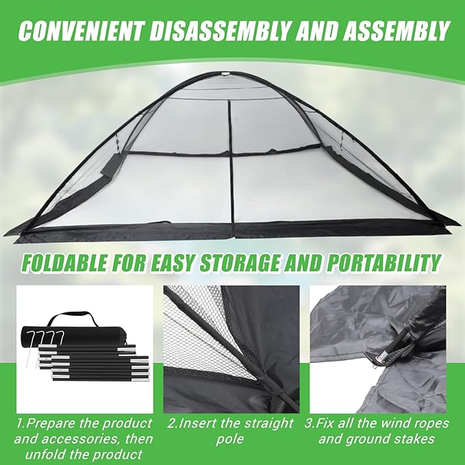 Pond Cover Dome Net 8x10ft Netting Pond Covering Tent with Zipper Storage Straps, Fiberglass Poles, Ground Nails, Tie Ropes for Outdoor Garden Fish Pool Protection from Leaves Animals