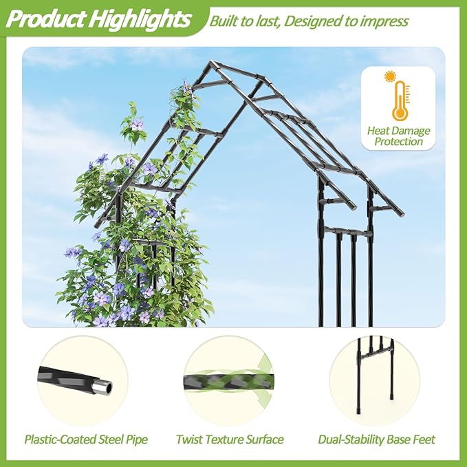 Garden Arch Trellis - L:48", H:98", W:16", Gothic Arch Trellis with Reinforced Frame, Garden Arch Trellis for Climbing Plants Outdoor, Garden Arch for Backyard, Patio, Lawn, Balcony
