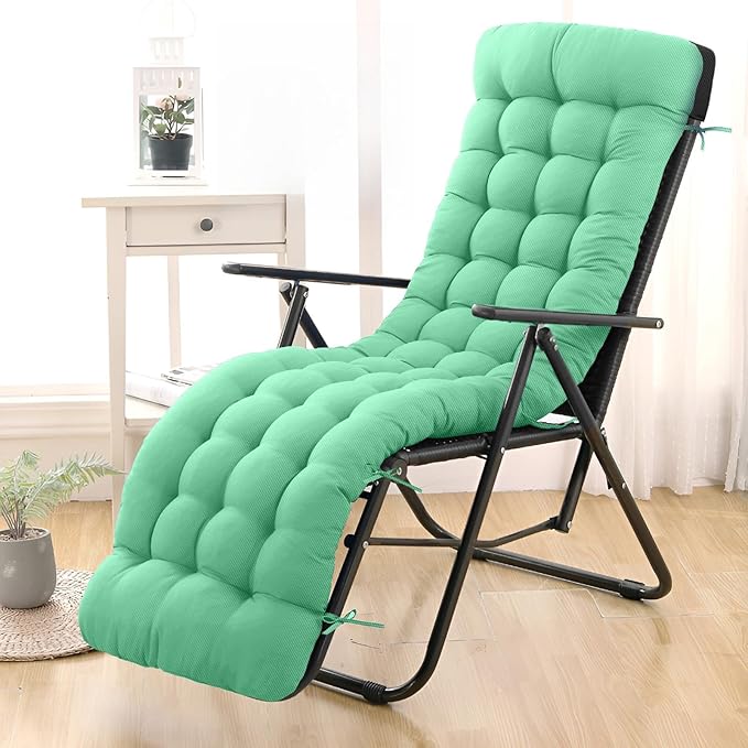 Patio Lounge Chair Cushion, Waterproof Zero Gravity Chair Cushions with Ties, 66x21x4 Inches Chaise Lounge Chair Cushion for Outdoor Indoor Furniture, Cyan (Only Cushion)