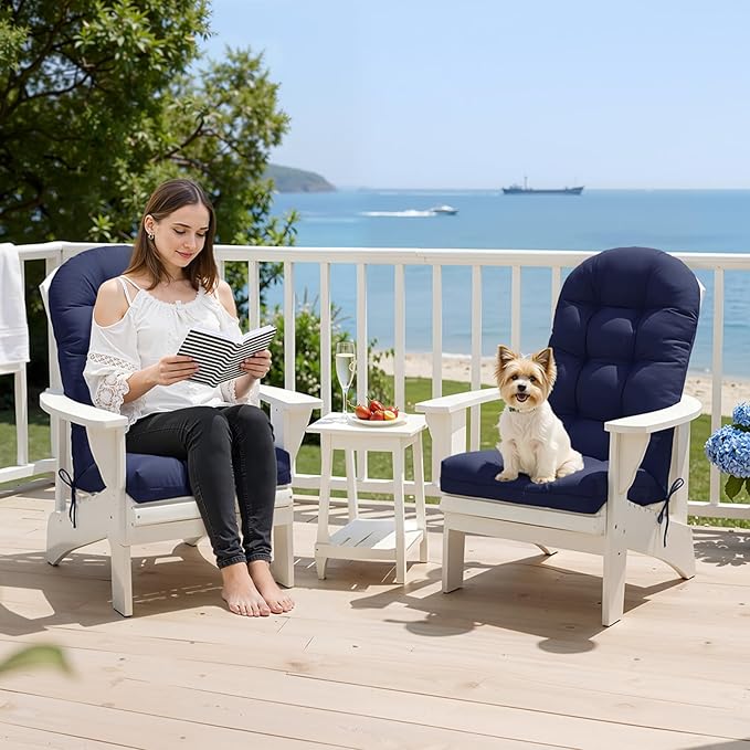 Gnostik Adirondack Chair Cushions Set of 2, Floral Leaf Waterproof Rocking Chair Cushion 46.2x19.2x4 in, Thickened Tufted Indoor/Outdoor High Back Patio Cushions Seat Pads with Ties