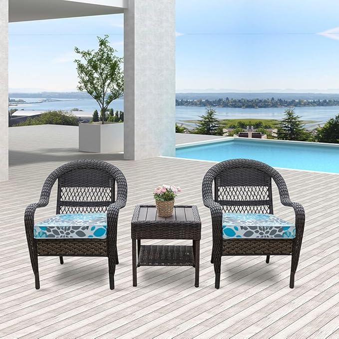 JMGBird Outdoor Chair Cushions 19x19 Inch Set of 2 - Waterproof Patio Seat Cushions with Ties, 3-Year Color Fastness, High Density Foam Square Cushions for Garden Furniture