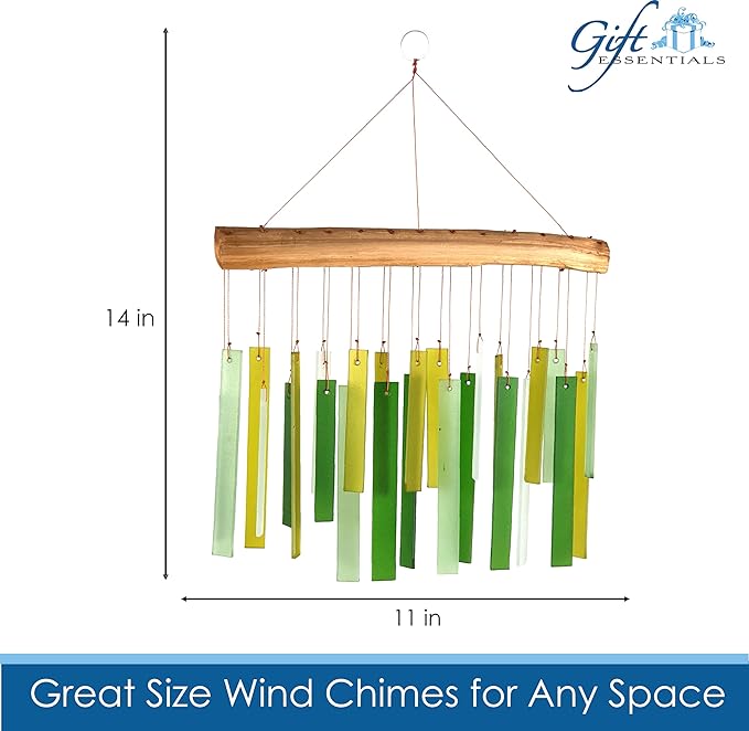 Blue Handworks Spring Colors Glass and Driftwood Chime - Sandblasted Glass and Found Wood Hand Crafted Wind Chime
