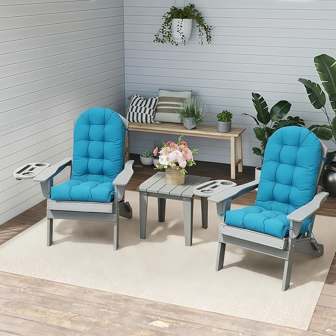 Adirondack Chair Cushion Set of 4, Thickened Patio Chair Cushions with Ties, Waterproof and UV-Protected Rocking Chair Cushion for Indoor and Outdoor, Lake Blue.