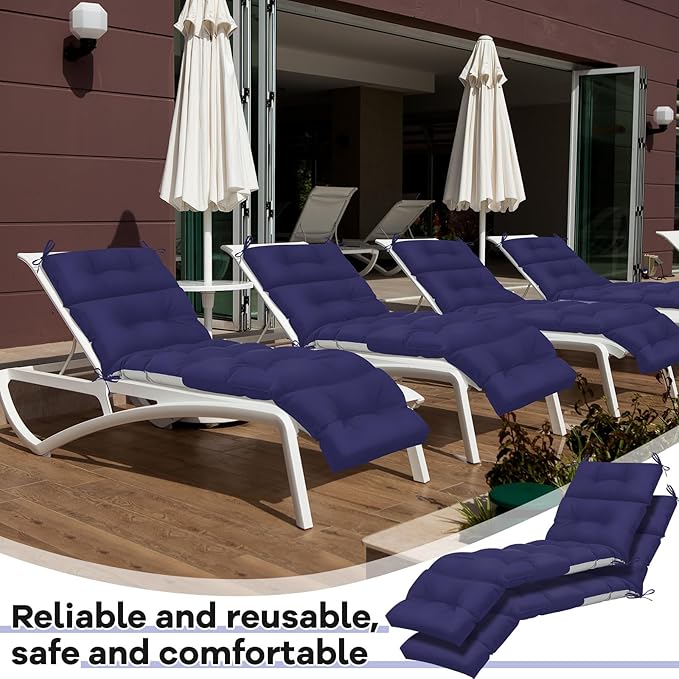 Kigley 2 Pcs Chaise Lounge Cushions 75 x 22 x 5 Inches Soft Lounge Chair Cushion Spring/Summer Seasonal Replacement for Outdoor Indoor Home Office (Navy Blue)