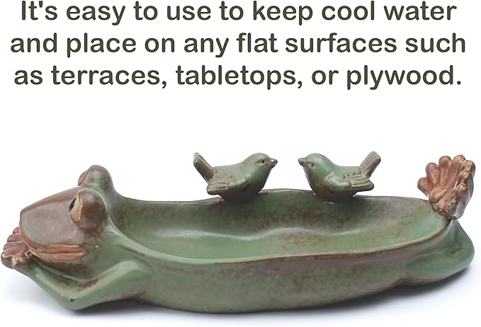 Birdbath Bowl Only, Ceramic Ground Level Bird Baths for Outdoors, Frog Bird Feeder, Water Bowl, Food Holder for Wildlife Garden Stone Terrace Balcony Lawn Outside, Fruit Tray for Home Decoration