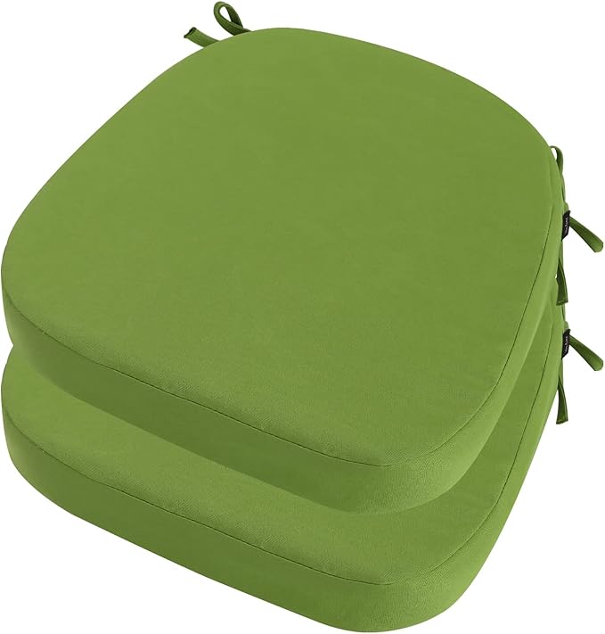 idee-home Outdoor Chair Cushions Set of 2, 19" x 19" x 3" Thick D-Shaped Patio Furniture Outdoor Seat Cushions Waterproof with Ties, Dining Pads