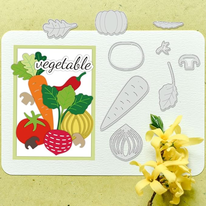 BENECREAT Vegetables Cutting Dies, Carrots Pumpkin Tomatoes Stencils 6x5 Decorative Embossing Stencils for Scrapbooking, Photo Album, Greeting Card Making, 0.8mm Thick