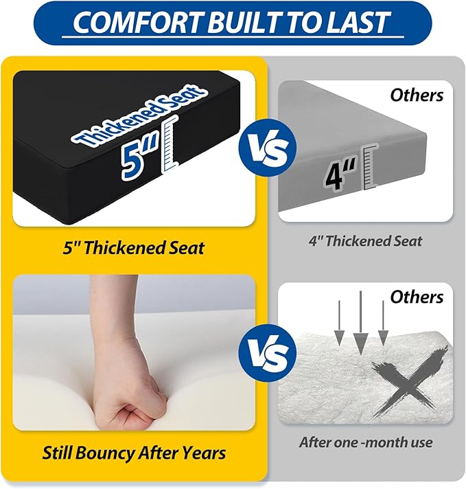 AAAAAcessories Outdoor Deep Seat Cushions, Waterproof, Fade-Resistant Patio Furniture Replacement Cushions, 25.5" x 25.5" x 5" + 25.5" x 19", Set of 4, Black