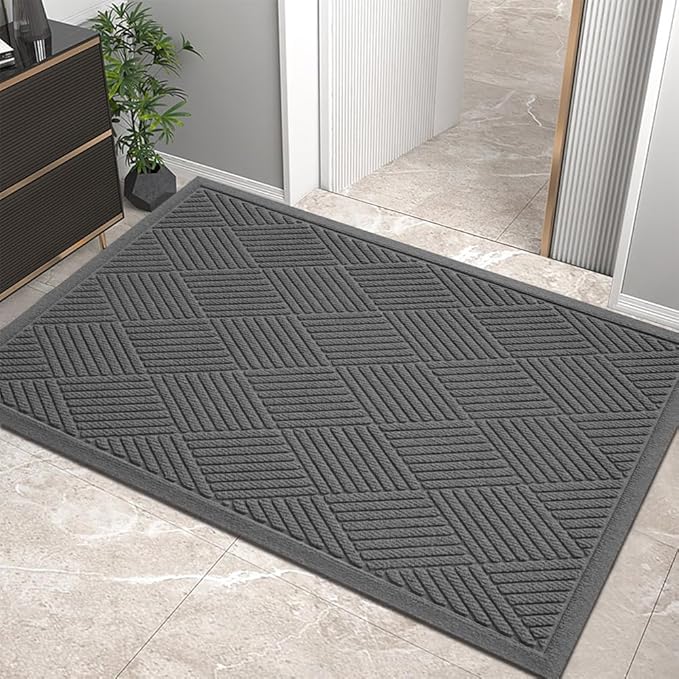 Sturdy Front Door Mat, Absorbent Muddy Dirt Resist Welcome Door Mats Outdoor Indoor, Stain and Fade Resistant, Non-Slip Rubber Backing Low Profile Doormat for Entryway, 36×24, Charcoal
