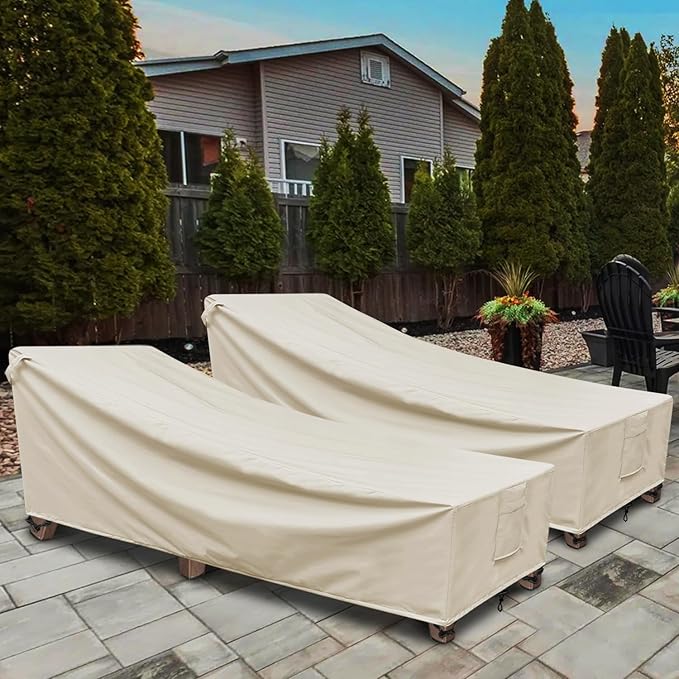 Chaise Lounge Cover Outdoor Waterproof - 2Pack, 600D Weather-Resistant Polyester UV-resistant And Tear-resistant Fabric, Patio Lounge Chair Covers 80"L x 30"W x 27" H, Beige