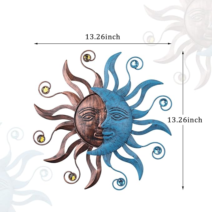 MUMTOP Metal Sun Moon Wall Decor, 13.26 Inch Outdoor Fence Wall Art, Hanging Decoration for Garden Yard Living Room Bedroom Patio Balcony