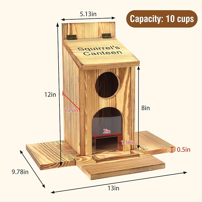 Squirrel Feeder with Standing Panel - Requires Assembly, Wooden Nut Bar Squirrel Feeders for Outside, Backyard, Wildlife, Durable Chipmunk Feeder Box for Peanut, Nuts