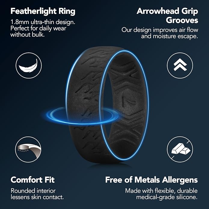 King Will Silicone Ring for Men and Women, 1.8mm Ultra Thick 6.6mm Width, Dome Metallic Style Comfort Fit - Breathable Durable Flexible Wedding Band