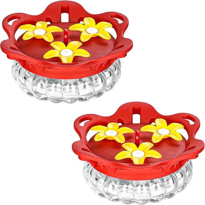 Set of 2 Glass Hummingbird Feeders for Outdoors Hanging with 3 Bee Guard Feeding Ports, 3.4OZ Handheld Humming Birds Feeders for Outside, Gifts for Women Mom, Transparent
