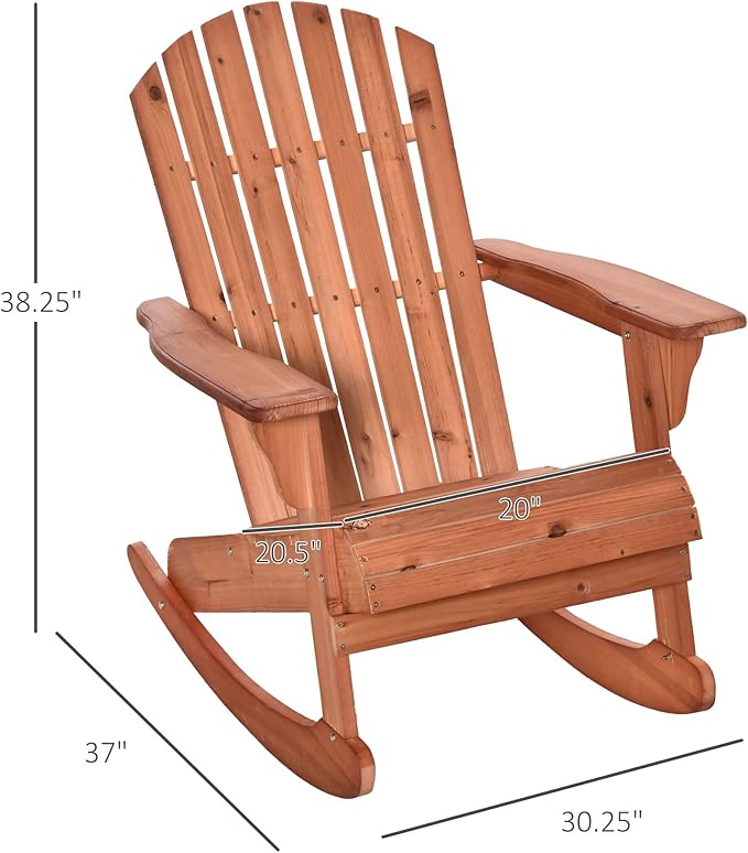 Outsunny Wooden Adirondack Rocking Chair Outdoor Lounge Chair Fire Pit Seating with Slatted Wooden Design, Fanned Back, & Classic Rustic Style for Patio, Backyard, Garden, Lawn, Teak