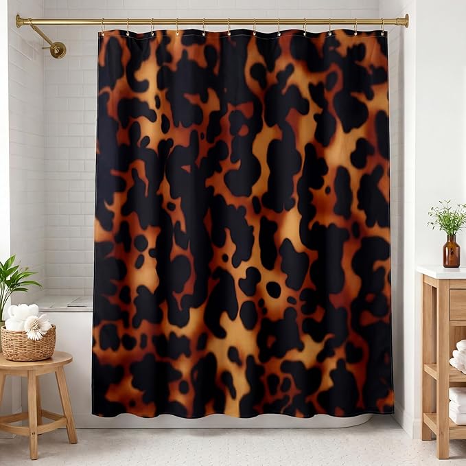 71" x 74" Tortoise Shell Shower Curtain Tortoiseshell Print Polyester Shower Curtain Waterproof Fabric Bath Curtains for Home Bathroom Kitchen Decor