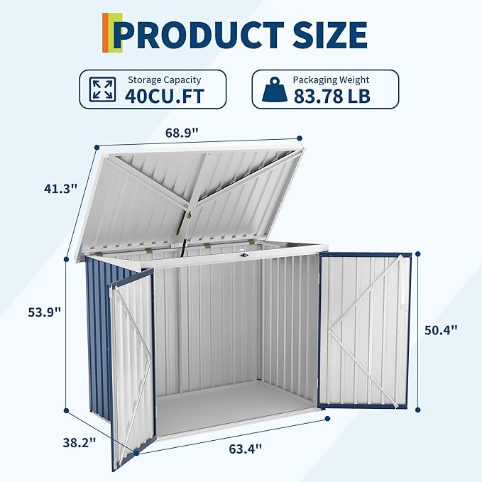Outdoor Trash Can Storage Box with Lock Latch & Sloped Roof, Outdoor Storage Shed with Galvanized Steel Trash Bin Enclosure for Backyard, Patio & Garden Tool Organization