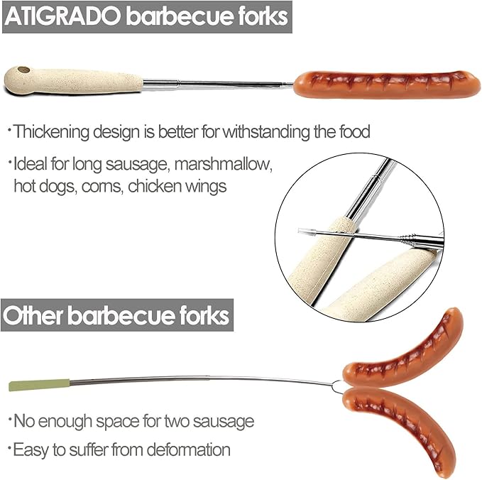 6 Pcs 32 inch Marshmallow Roasting Sticks - Extendable Smores Sticks for Fire Pit Long - Heavy Duty Hot Dog Sticks for Campfire, Premium S'mores, Hot Dog & Camping Cooking Kit