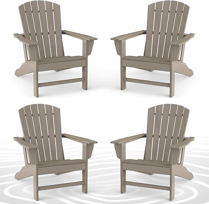 BRIOPAWS Oversized Adirondack-Chairs-Set of 4 | HDPE Plastic | Fire Pit Chair | Wood Grain | All Weather | for Deck Outdoor Poolside Campfire