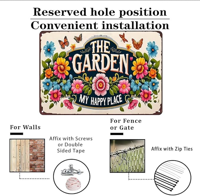 Plants Gifts The Garden My Happy Place Vintage Tin Sign for Garden Patio Porch Yard She Shed Decor 8x12 Inch (3902)