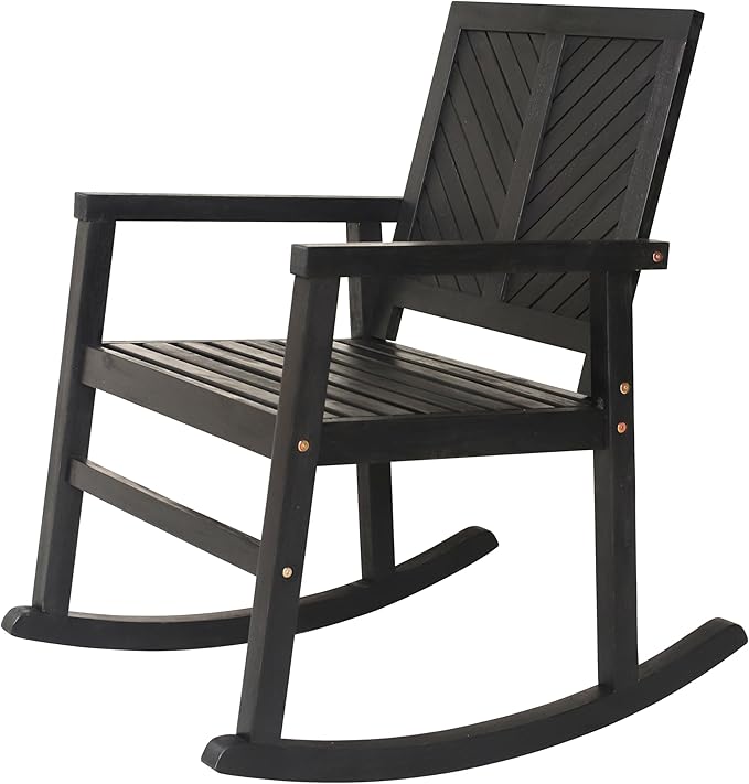 JONATHAN Y RCK100C Ned Modern Chevron-Back 300-Lbs Support Acacia Wood Patio Outdoor Rocking Chair for Garden, Lawn, Backyard, Pool, Deck, Beach, Firepit, Black