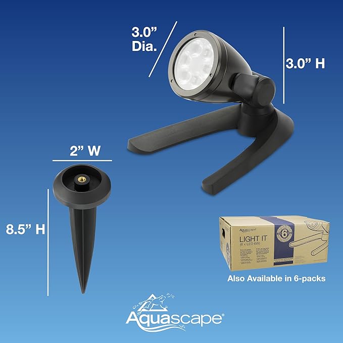 Aquascape 84034 6-Watt, Waterproof Submersible LED Spotlight for Pond, Garden, and Landscape Features,Black