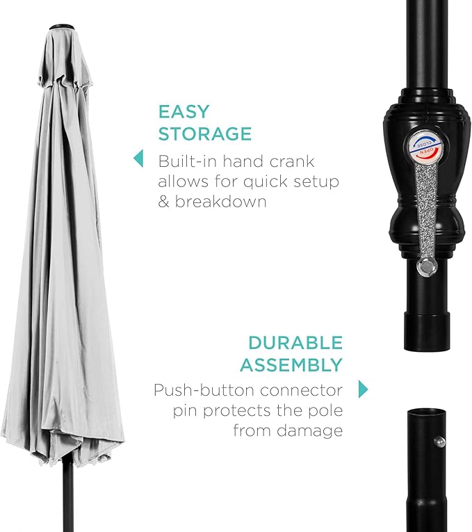 Best Choice Products 10ft Outdoor Steel Polyester Market Patio Umbrella w/Crank, Easy Push Button, Tilt, Table Compatible