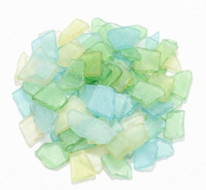 Jetec Sea Glass for Crafts Pieces Decor 11 oz Flat Frosted Sea Glass Vase Filler Crushed for Beach Wedding Party Decor Home Aquarium DIY Craft Supplies(Green, Yellow, Blue)