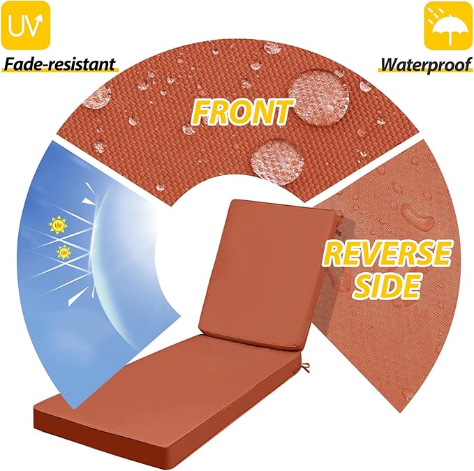AAAAAcessories Outdoor Chaise Lounge Cushions, Fade-Resistant, Waterproof Patio Furniture Replacement Cushions, 74" x 23" x 3", Set of 2, Rust
