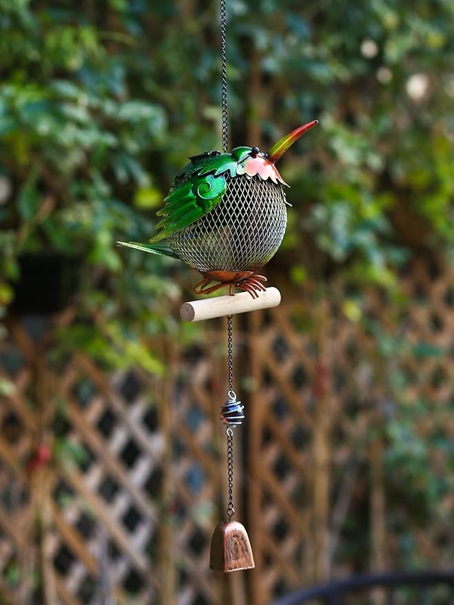 Metal Solar Bird Feeder,Squirrel-Proof Bird Feeders for Outside,Cute Animal Shaped (Hummingbird Shaped)