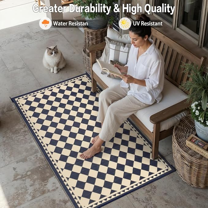 HUGEAR 3'x5' Outdoor Rug for Patios Clearance,Waterproof Mat,Large Outside Carpet,Reversible Plastic Straw Camping Rugs,Rv,Porch,Deck,Camper,Balcony,Backyard
