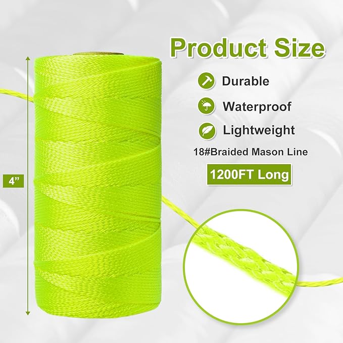 Mason Line String Line,1200 Ft Length Nylon Twine,18 Braided Nylon String for Gardening Or Masonry Tools,Twine String for Gardening,Yellow