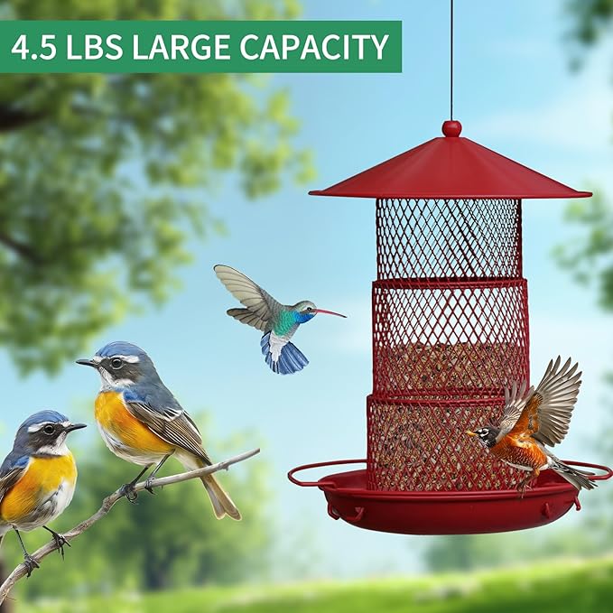 Bird Feeders for Outdoors Hanging, Durable Metal Birds Feeder with 4.5LB Large Capacity, Red Winter Bird Feeders,Sturdy & Weatherproof, Easy to Clean & Refill, Great for Attracting Cardinal,Blue Jay
